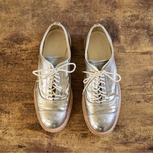 CHANEL Silver Metallic Flats